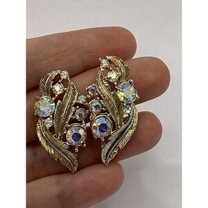 Coro Clip Ons Earrings Vintage Chrystals AB Fashion Costume Collectible